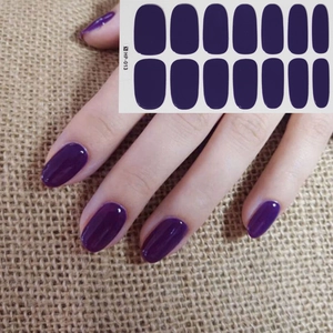 Solid deep purple glossy nail stickers set HP-013 with 14 pieces for full cover manicure