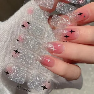 Pink Gradient Silver Glitter Star Nail Stickers Dreamy DIY Manicure Wraps For Women Beauty Decorative Adhesive Nail Art Decor