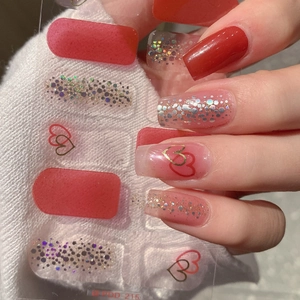 Autocollants à Ongles Doux avec Paillettes et Cœurs Couleur Gelée Rouge Rose Argent Wraps pour Décoration Manucure DIY Femme Bijoux