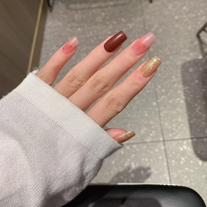 Sweet Valentine nail stickers with burgundy, gold glitter and pink star gradient designs