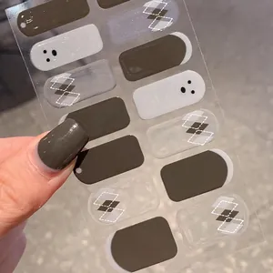 Deep olive green and argyle pattern nail stickers with 14 pieces for DIY manicure