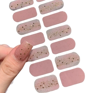 Pink glitter self-adhesive nail stickers set with glossy gel finish for women