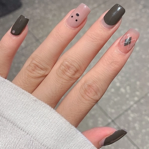 Deep grey and pink nail stickers with diamond lattice and polka dot patterns