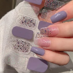 Glitzer Violett Lila Nagelkunst Aufkleber PVC Selbstklebend Full Cover Funkelnd Punktmuster Nagel Sticker Für Damen DIY Maniküre