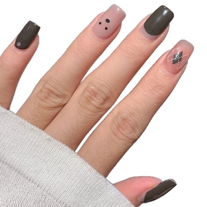 Minimalist dark grey rhombic pattern nail stickers set with polka dots and french design