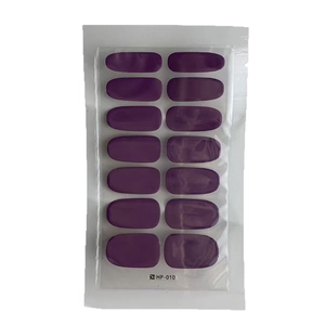 Deep purple solid color nail polish sticker set with 14 pieces on a white background