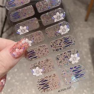 Autocollants à Ongles Floraux Dégradés Français Full Wrap Paillettes Résine Décoration de Manucure pour Femmes DIY