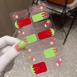 Sweet Strawberry Floral Pattern Nail Art Stickers Waterproof Transparent Jelly Finish Decorative Nail Wraps For Women