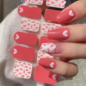 Pink Heart And Spotted Pattern Nail Wraps DIY Self Adhesive Waterproof Resin PVC Nail Art Stickers For Valentine's Day Women