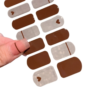 Brown and grey heart striped nail stickers with glitter for autumn and winter styles