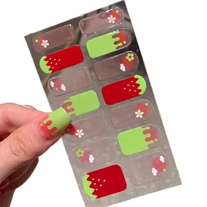 Sweet strawberry nail art stickers with waterproof floral patterns and transparent finish
