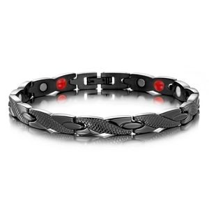 Adjustable magnetic therapy bracelet with black metal dragon scale texture and folding clasp
