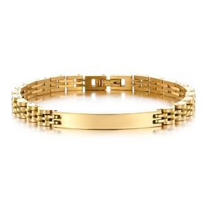 Adjustable Stainless Steel ID Plate Bracelet 18K Gold Plated Watchband Style Chain Unisex Trendy Fashion Jewelry Gift