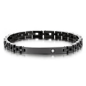 Détail du bracelet à maillons en acier inoxydable noir 6mm avec cristal et fini mat
