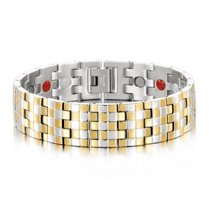 Bracelet magnétique pour hommes en acier inoxydable bicolore avec motif de damier élégant