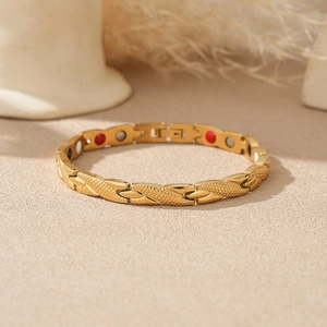 Gold dragon scale patterned magnetic bracelet for couples with adjustable clasp