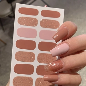 Warm nude pink and brown glitter self-adhesive nail stickers for manicure art