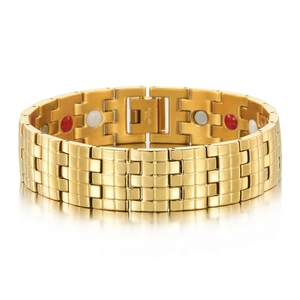 Bracelet de Thérapie Magnétique en Acier Inoxydable pour Hommes Mode Bloc Géométrique Maillon de Chaîne Plqué Or Argent Bijoux de Santé