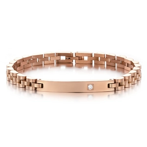 Bracelet à maillons de style montre en acier inoxydable or rose avec cristal brillant