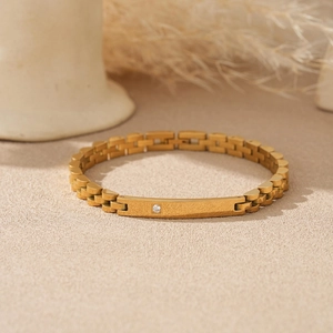 Bracelet gourmette 6mm en acier inoxydable doré avec cristal serti pour femmes et hommes