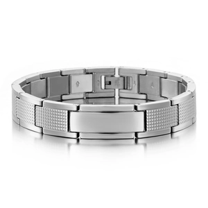 Herrenarmband aus poliertem Edelstahl mit strukturierten Gliedern und Faltschließe