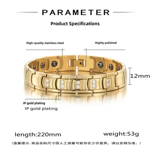 Détails du bracelet magnétique en acier inoxydable doré de 12 mm avec incrustations