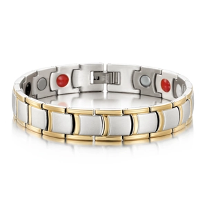 Men's two-tone magnetic stainless steel bracelet with silver and gold linked design