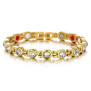 Élégant Bracelet de Santé Magnétique en Acier Inoxydable pour Femme Avec Incrustations de Strass Colorés Plaqué Or Argent Bijou
