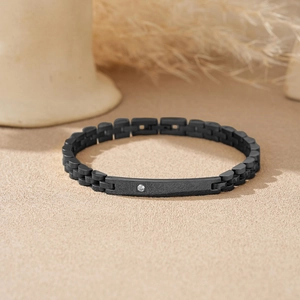 Bracelet à maillons en acier inoxydable noir 6mm avec cristal incrusté pour homme et femme