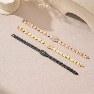 Luxury stainless steel linked bracelets with crystal accents in rose gold gold and black