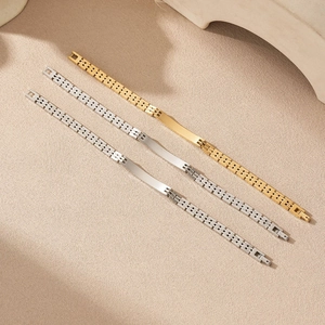 Detail of 6mm stainless steel five-bead watch-style bracelets in gold and silver finish