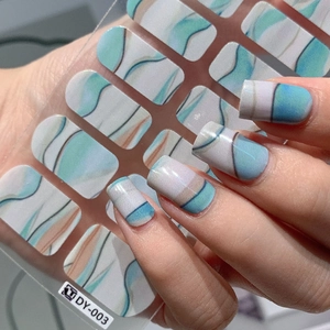 Blue marble texture self-adhesive nail stickers with ink style for manicure decoration