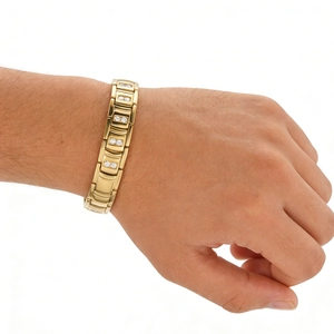 Bracelet à maillons en acier doré avec blocs carrés et cristaux pour hommes et femmes