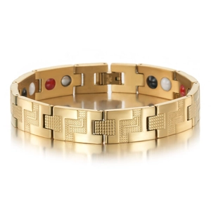 Bracciale Magnetico da Uomo in Acciaio Inossidabile Placcato Oro Motivo Geometrico Hip Hop Gioielli di Moda