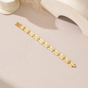 Bracciale magnetico largo da uomo in acciaio inossidabile dorato con maglie a H