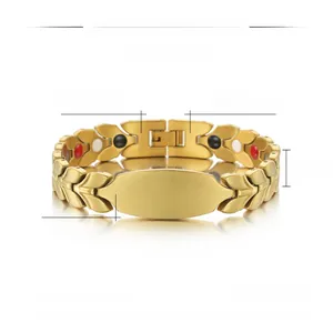 Detail of gold-plated stainless steel magnetic bracelet showing inner functional stones