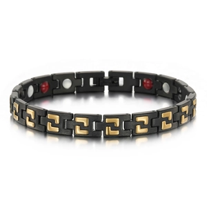Stainless Steel Magnetic Therapy Bracelet Unisex Greek Key Meander Pattern IP Gold Plated Healthy Jewelry Hand Chain Gift