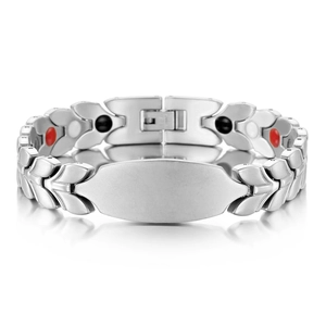 Sleek silver stainless steel wheat link magnetic bracelet with engravable blank name plate