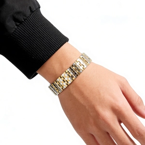 Bracelet minimaliste pour homme en acier inoxydable bicolore argent et doré
