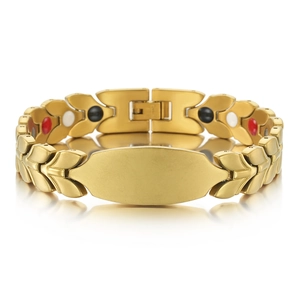 Stainless Steel Magnetic Therapy Couple Bracelet Wheat Ear Leaf Link Chain ID Plate Fashion Health Jewelry Unisex Bracelet