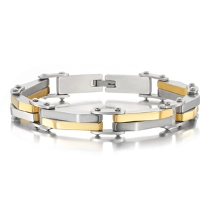 Bracelet à Maillons Géométriques en Acier Inoxydable Industriel pour Hommes Femmes Or Argent Noir Poli Bijoux de Mode Cadeau