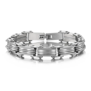 Polished silver stainless steel multi-layer bracelet with industrial link design