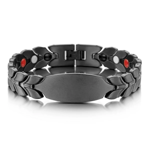 Matte black magnetic therapy bracelet with wheat link pattern and curved metal plate