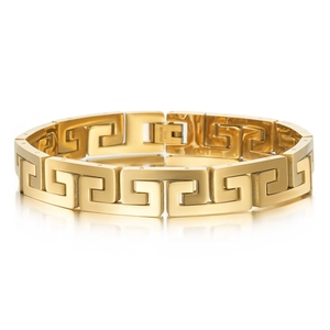 Fashion Stainless Steel Meander Bracelet For Men Geometric Greek Key Link Chain Gold Silver Plated Jewelry For Man
