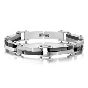 Bracelet bicolore en acier inoxydable au design géométrique et fermoir pliable élégant