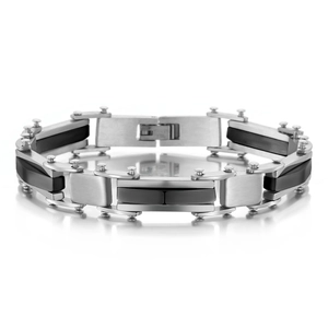 Bracelet pour hommes en acier inoxydable multicouche et silicone noir avec fermoir