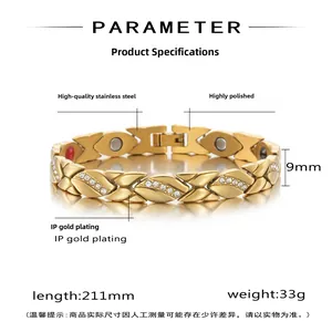 Detailansicht des IP-vergoldeten Edelstahl-Magnetarmbands mit Größenparametern