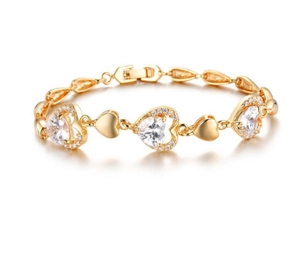 Élégant Bracelet en Forme de Cœur Plaqué Or 18 Carats pour Femme Chaîne à Maillons de Cœur Évidé Avec Zirconia Étincelant Bijoux