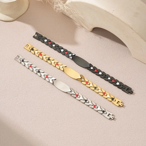Minimalist wheat pattern magnetic bracelets in black gold and silver with metal plate