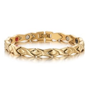 Bracelet de Magnétothérapie en Acier Inoxydable pour Femmes Forme en X Plaquée Or Énergie Santé Bijoux à la Mode